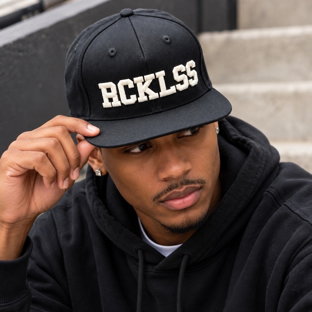 Young & Reckless RCKLSS Embroidered Snapback Hat Black Flat Brim Cap